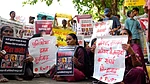 Credit: Suresh Kumar Pandey : Supporters take part in a protest against the arrest and detention of workers during the Noida factory protests, at Jantar Mantar in New Delhi. on April 30, 2026