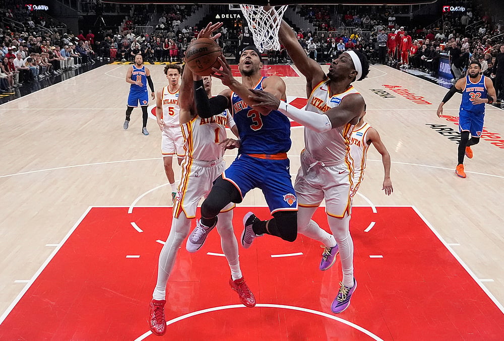 | Photo: AP/Brynn Anderson : New York Knicks guard Josh Hart (3) shoots during Game 6 in a first-round NBA basketball playoffs series in Atlanta. 