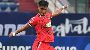 NEUtdFC/X : NorthEast United footballers in action during ISL 2025-26 match at Guwahati.