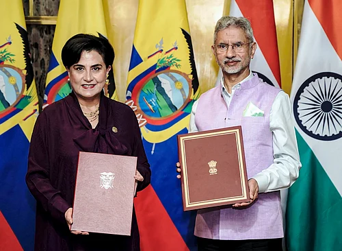 (@DrSJaishankar/X via PTI Photo) : External Affairs Minister S Jaishankar with Ecuador Foreign Affairs and Human Mobility Minister Gabriela Sommerfeld Rosero during a meeting as the latter arrives on a three-day visit to India, in New Delhi.