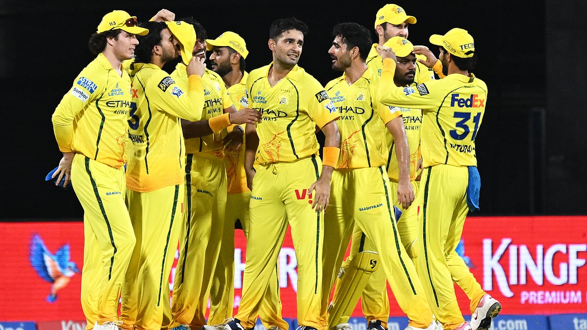 (AP Photo) : Chennai Super Kings Anshul Kamboj, center, celebrates with teammates the wicket of Mumbai Indians Will Jacks during the Indian Premier League cricket match between Chennai Super Kings and Mumbai Indians in Chennai, India, Saturday, May 2, 2026