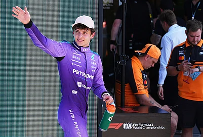| Photo: AP/Rebecca Blackwel : Mercedes driver Kimi Antonelli of Italy reacts after a qualifying session for the Miami Formula One Grand Prix auto race in Miami Gardens, Florida.