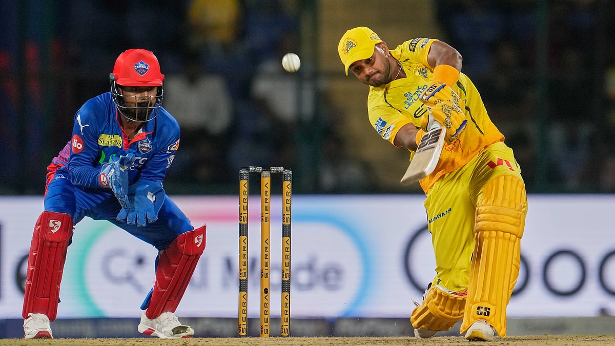 AP Photo : Chennai Super Kings Kartik Sharma hits a six during the Indian Premier League cricket match between Chennai Super Kings and Delhi Capitals in New Delhi.