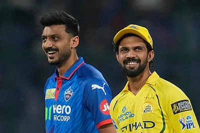 | Photo: AP/Manish Swarup : Chennai Super Kings captain Ruturaj Gaikwad, right, and Delhi Capitals captain Axar Patel before the Indian Premier League cricket match between Chennai Super Kings and Delhi Capitals in New Delhi, India.