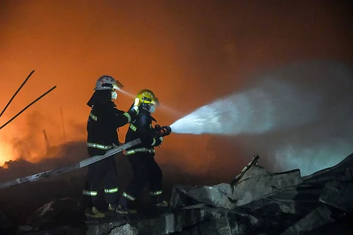 Rescuers work on site after an explosion at a fireworks plant in Guandu Town of Liuyang, central China s Hunan Province, in the early hours of May 5, 2026.