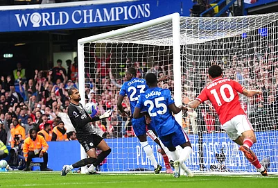 | Photo: John Walton/PA via AP : Chelsea goalkeeper Robert Sanchez, left, reacts after Nottingham Forests Taiwo Awoniyi, center obscured, scores their sides third goal of the game during the English Premier League soccer match between Chelsea and Nottingham Forest in London.