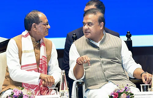PTI : Assam Chief Minister Himanta Biswa Sarma in conversation with Union Minister of Agriculture & Farmers Welfare and Rural Development Shivraj Singh Chouhan during the Ceremonial Distribution of Mukhya Mantri Utkarsh Yojana, Rs 120cr financial assistance under Guwahati, Feb 23 (ANI): Assam Chief Minister Himanta Biswa Sarma in conversation with Union Minister of Agriculture & Farmers Welfare and Rural Development Shivraj Singh Chouhan during the Ceremonial Distribution of Mukhya Mantri Utkarsh Yojana, Rs 120cr financial assistance under DAY-NRLM, and launch of various schemes, in Guwahati