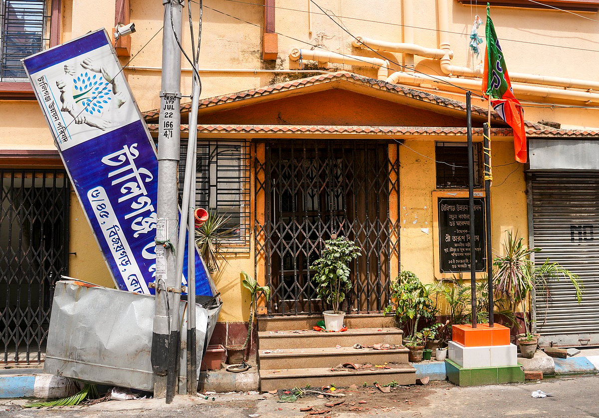  PTI : Kolkata: Former minister and TMC leader Aroop Biswass office vandalised following the West Bengal Assembly elections result, at Tollygunge, in Kolkata, Tuesday, May 5, 2026. 