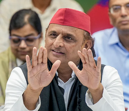 PTI : Samajwadi Party president Akhilesh Yadav addresses a press conference at the party office, in Lucknow, Uttar Pradesh.