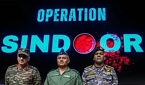 PTI : Director General of Military Operations (DGMO) Lt General Rajiv Ghai with Air Marshal AK Bharti and Vice Admiral AN Pramod during a press conference on Operation Sindoor, in New Delhi.